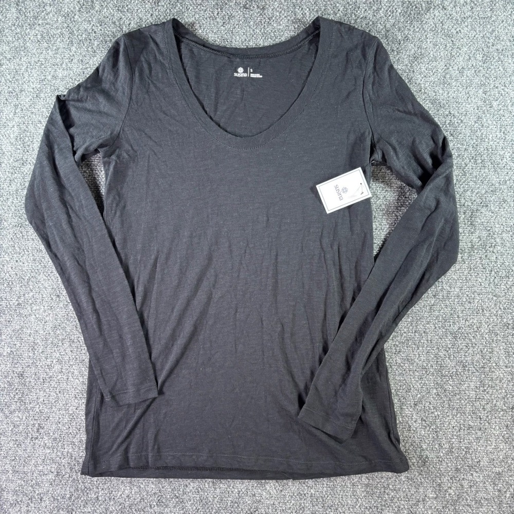 Susina Long Sleeve Top Women Small Black Scoop Neck Cotton Modal Blend NWT Basic